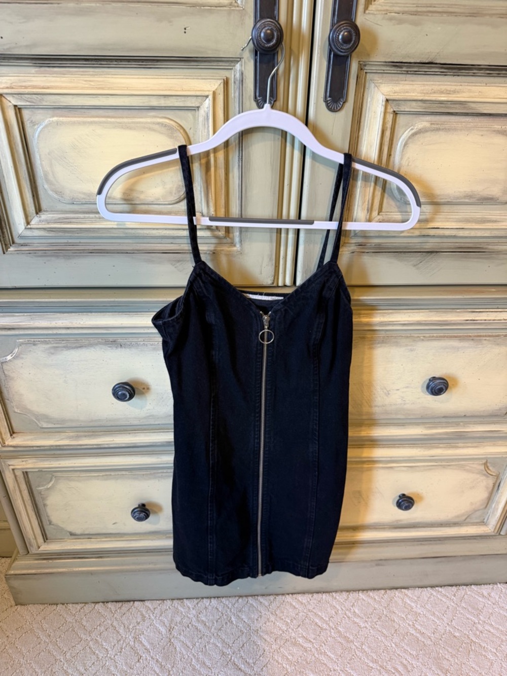 Free People Black Mini Dress with Front Zip